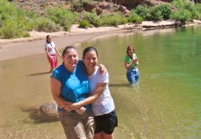 Jenna & Vickie Splasing in the Cold Colorado.jpg